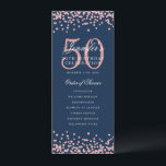 50e anniversaire Programme Rose Gold Marine Blue C<br><div class="desc">Design élégant "Programme de fête d'anniversaire" avec confettis de fausse parties scintillant et texte personnalisé.</div>
