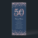 50e Anniversaire Programme Rose Gold Menu Marine B<br><div class="desc">Elégant design "Anniversaire du programme" avec confettis de parties scintillant Faux et texte personnalisé.</div>