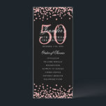 50e anniversaire Programme Rose Gold Menu Noir<br><div class="desc">Elégant design "Anniversaire du programme" avec confettis de parties scintillant Faux et texte personnalisé.</div>