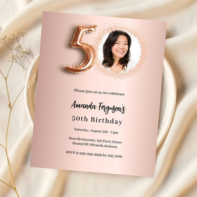50e anniversaire rose d'or invitation photo (Créateur téléchargé)