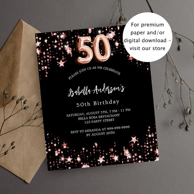 50e anniversaire rose noir or budget invitation (Créateur téléchargé)