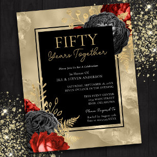 50e Anniversaire Rouge Noir Or Floral