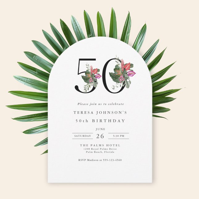 50e anniversaire Simple élégante Invitation tropic (Créateur téléchargé)