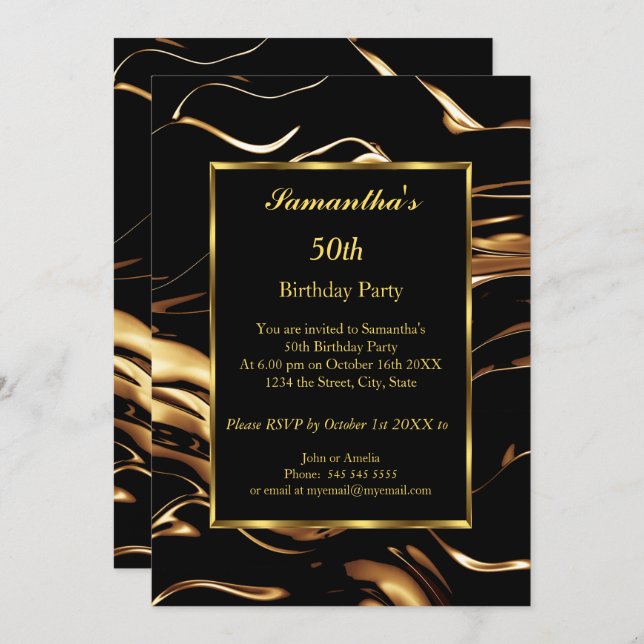 50e Anniversaire Soirée Gold Black Invitation Abst (Devant / Derrière)
