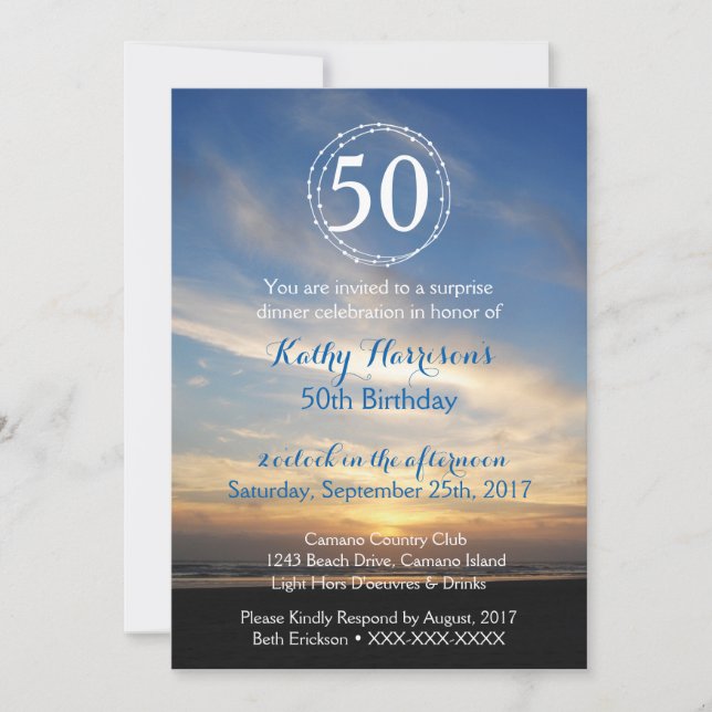 50e anniversaire Sunset Beach Invitation Modèle (Devant)