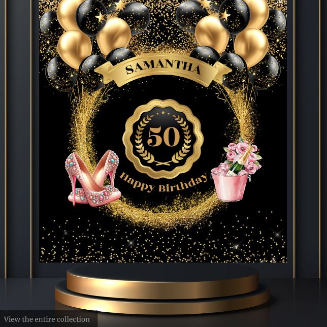 50e anniversaire Tapisserie Parties scintillant or (50th Birthday Party Tapestry Gold Glitter Balloons)