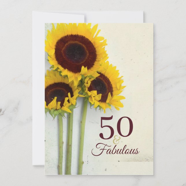 50e anniversaire tournesol Invitation rustique (Dos)