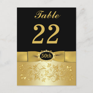 50e Black Gold Floral Numéro de table Carte postal