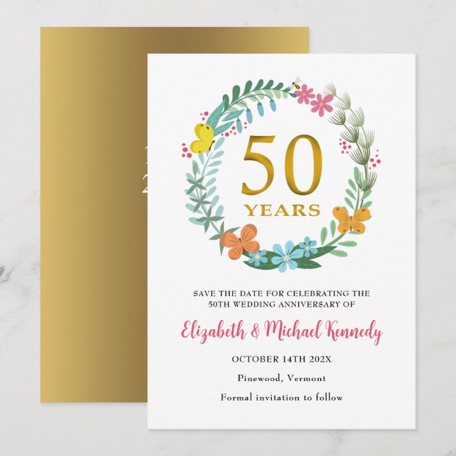 50e Carte d'anniversaire de mariage - Réservez la  (Devant / Derrière)