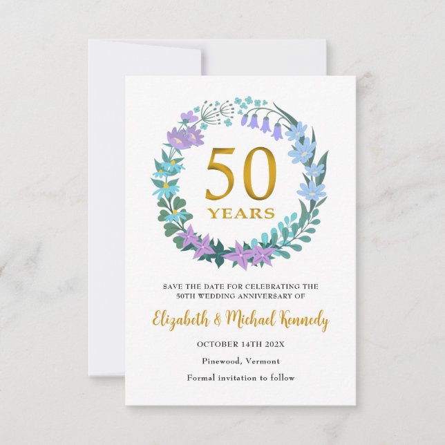50e Carte de rappel pour l'anniversaire de mariage (Devant)