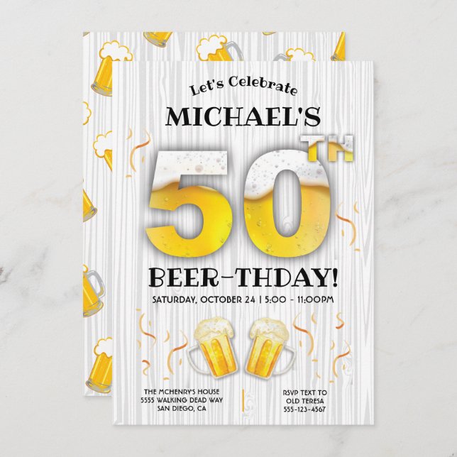 50e fête d'anniversaire de la bière Invitation de  (Devant / Derrière)