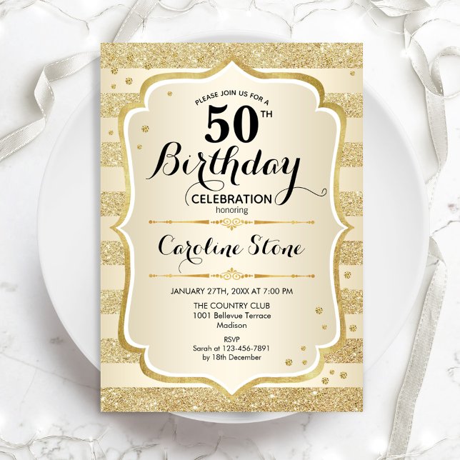 50e fête d'anniversaire - Gold Invitation (Créateur téléchargé)