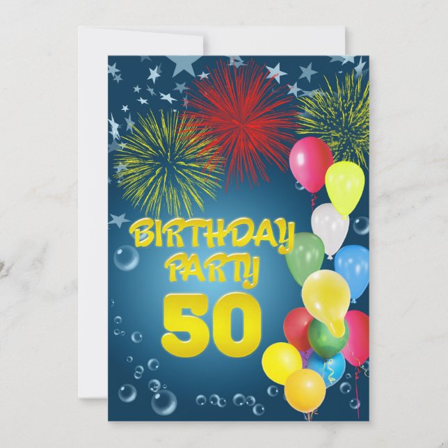 50e fête d'anniversaire Invitation avec ballons (Devant)