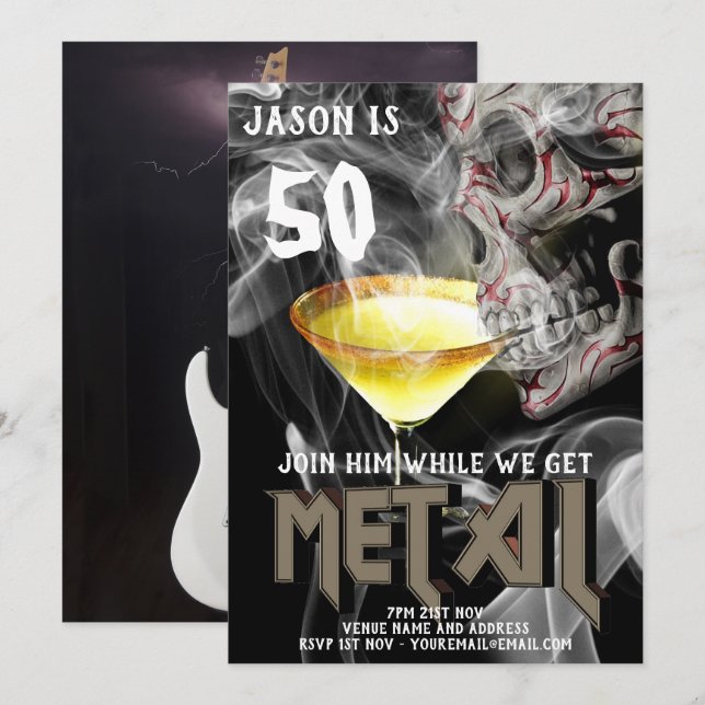 50e Guitare Invitation d'anniversaire en métal lou (Devant / Derrière)