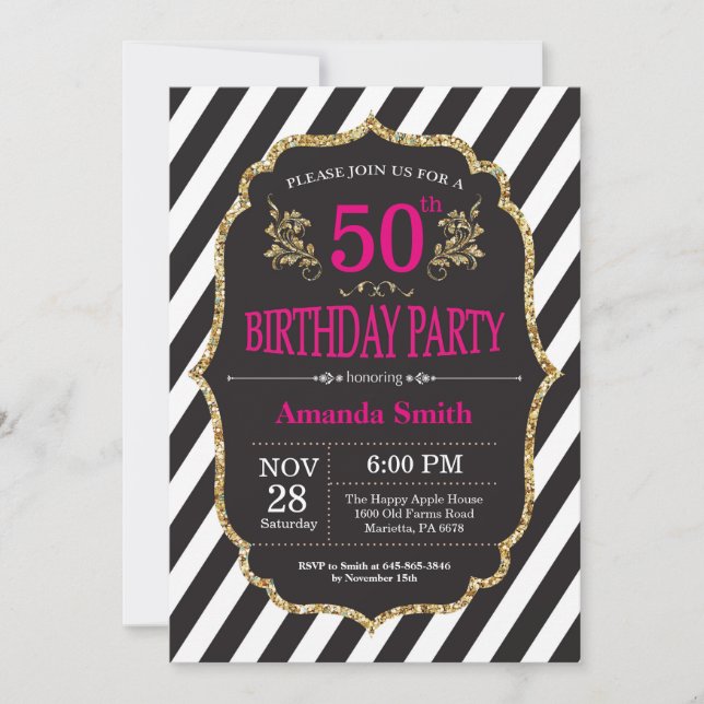 50e Invitation d'anniversaire. Parties scintillant (Devant)
