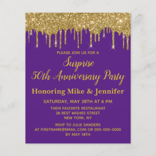 50e Invitation de la fête de surprise d'or violet