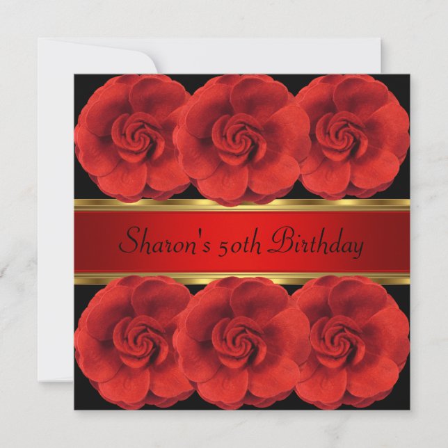 50e Invitation Roses Rouges Noir Or Fabuleux (Devant)