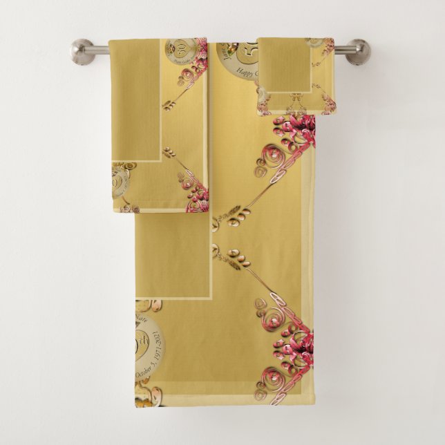 50e Mariage d'or Ochre Anniversaire Serviette de b (En situation)