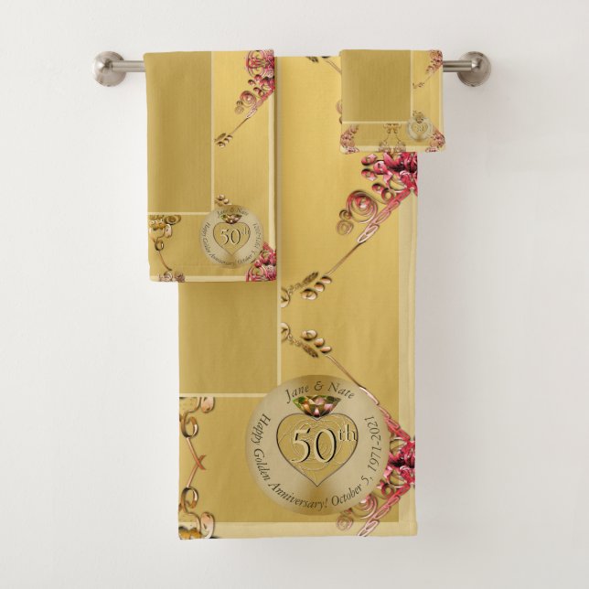 50e Mariage d'or Ochre Anniversaire Serviette de b (En situation)