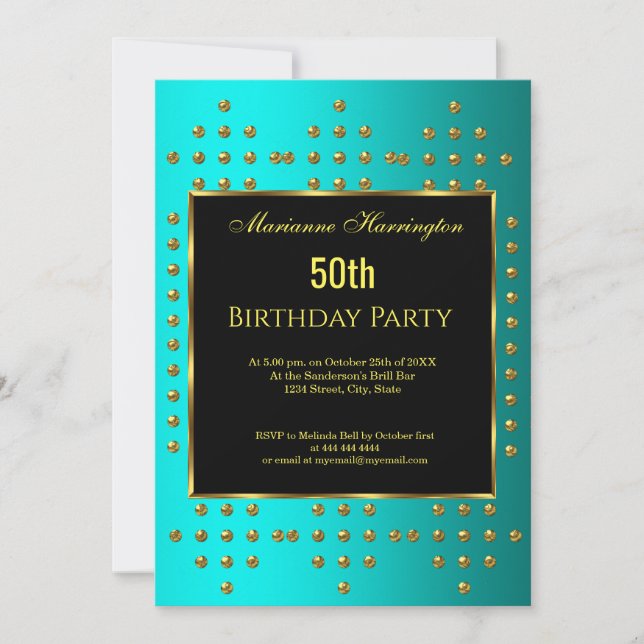 50e or turquoise Anniversaire Invitation (Devant)