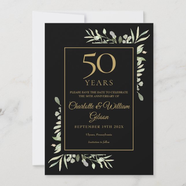 50e Save the Date Anniversaire de mariage Or Noir (Devant)