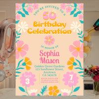 50e Vibe Super rétro Anniversaire Invitation Flora