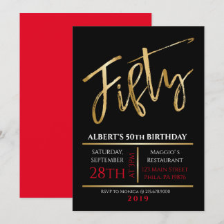 50ème anniversaire Gold Black Party Invitation