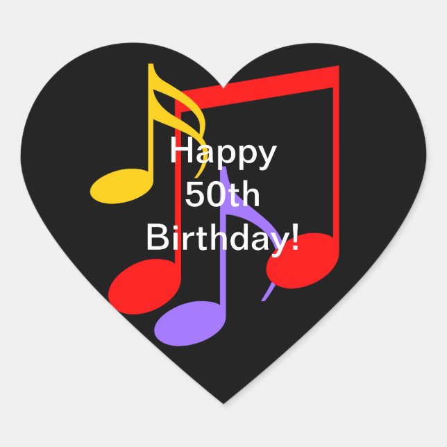 50th Birthday Music Notes  Heart Sticker (Devant)