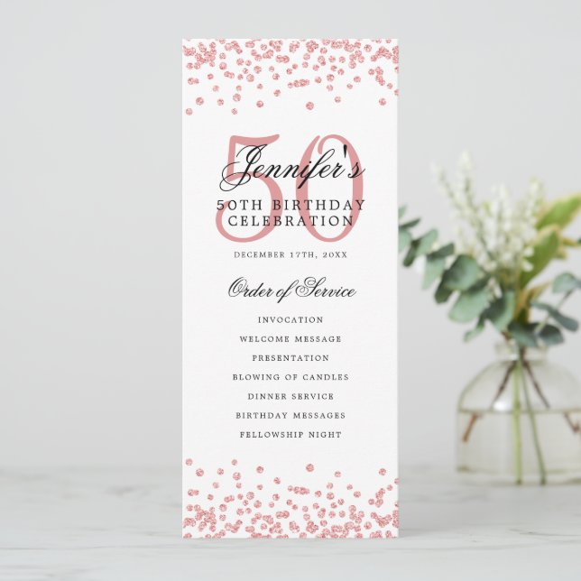 50th Birthday Party Programme Merci U Rose Gold (Debout devant)