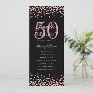 50th Birthday Programme Menu Merci U Rose Gold