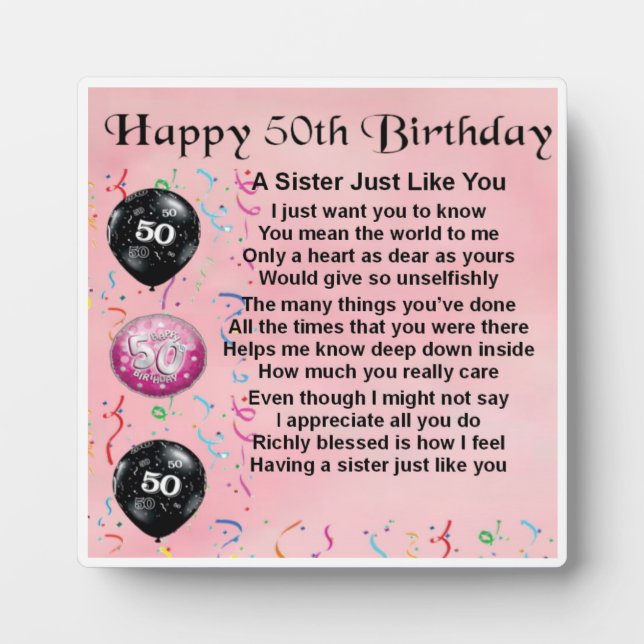 50th  Birthday Sister Poem Plaque (Devant)