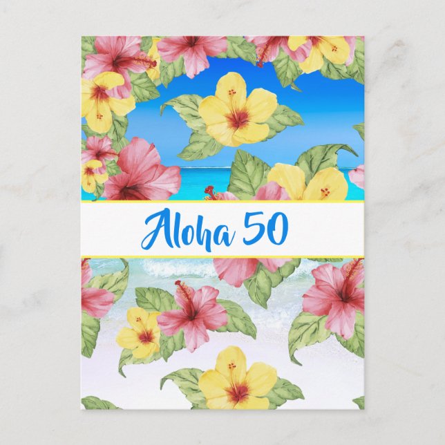 50th Birthday Tropical Flower Aloha 50 Invitation (Devant)