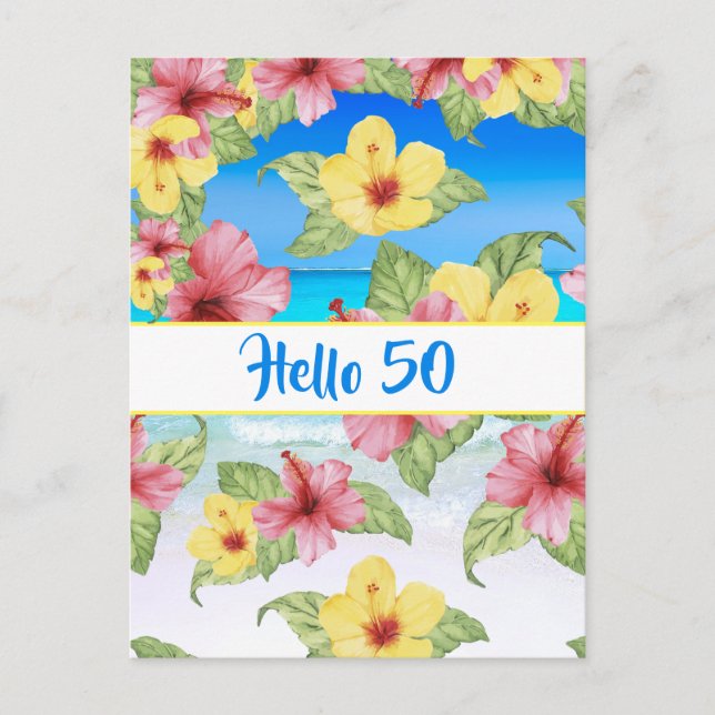 50th Birthday Tropical Flower Hello 50 Invitation (Devant)