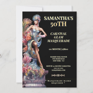 50th Masquerade Birthday Invitation Black Gold