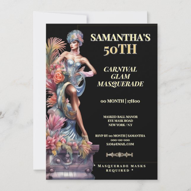 50th Masquerade Birthday Invitation Black Gold (Devant)
