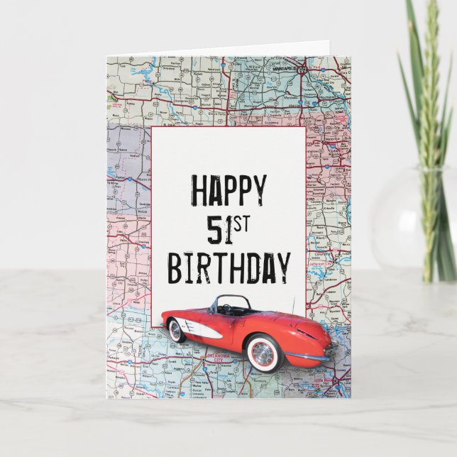 51e anniversaire Corvette rétro sur la carte (Devant)