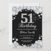 51e anniversaire Invitation Chalkboard Silver Diam