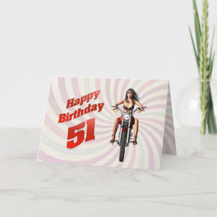 51e carte d'anniversaire avec une fille de moto