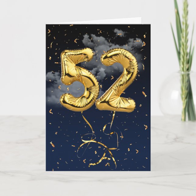 52e Anniversaire Gold Mylar Balloon et carte Confe (Devant)