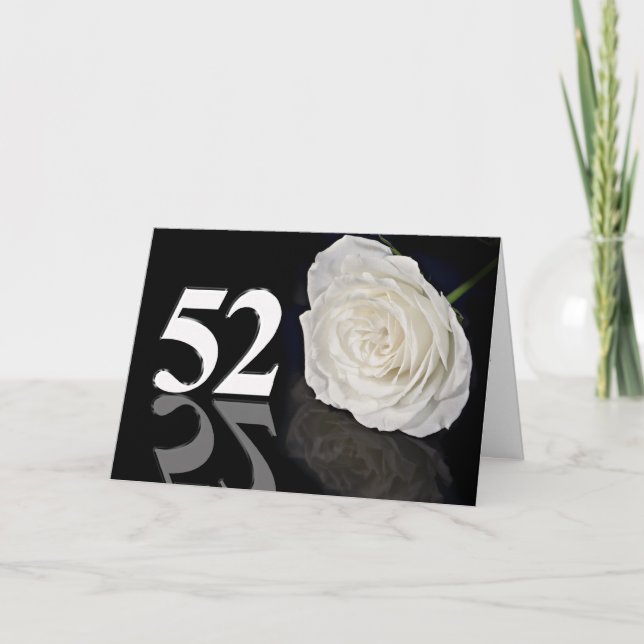 52e carte d'anniversaire avec une rose blanche cla (Devant)