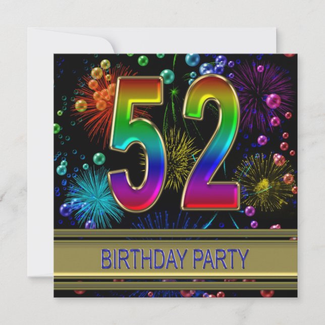 52e fête d'anniversaire Invitation avec bulles (Devant)