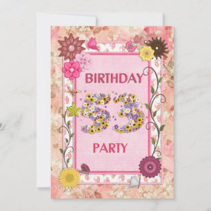 53e anniversaire invitation fête avec cadre fleuri
