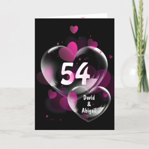54e Anniversaire Bulles cardiaques sur carte noire