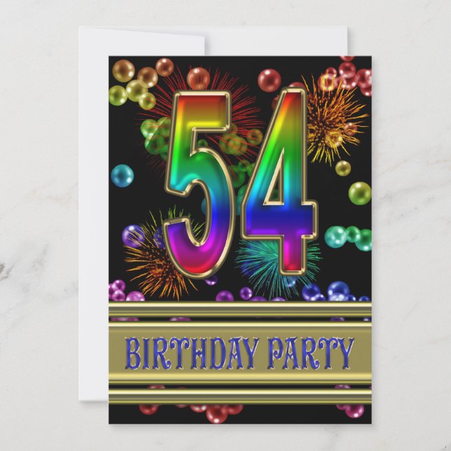 54e fête d'anniversaire Invitation avec bulles (Devant)