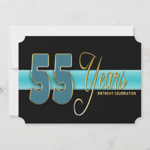 55 ANS ANNIVERSAIRE FÊTE INVITATION AQUA/NOIR
