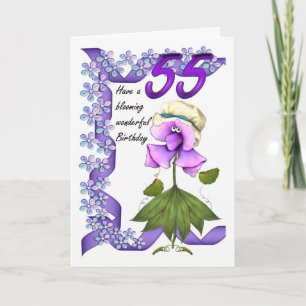 55e Anniversaire Carte avec Lune jolies fleurs,