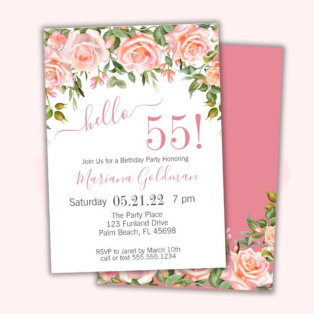 55e anniversaire Invitations Pink Floral Modern Pa (Créateur téléchargé)