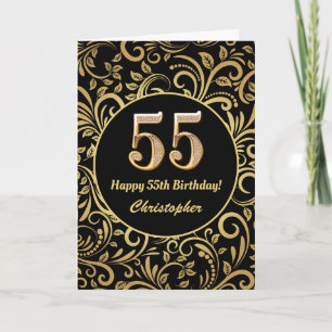 55e anniversaire Modèle floral noir et or