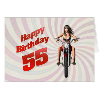 55e carte d'anniversaire avec une fille de moto