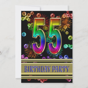 55e fête d'anniversaire Invitation avec bulles
